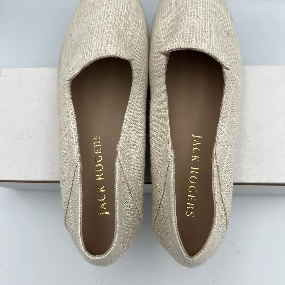 Jack Rogers Audrey Slip On LineneEspadrille Flats Ivory,‎ Women's Size 9.5
